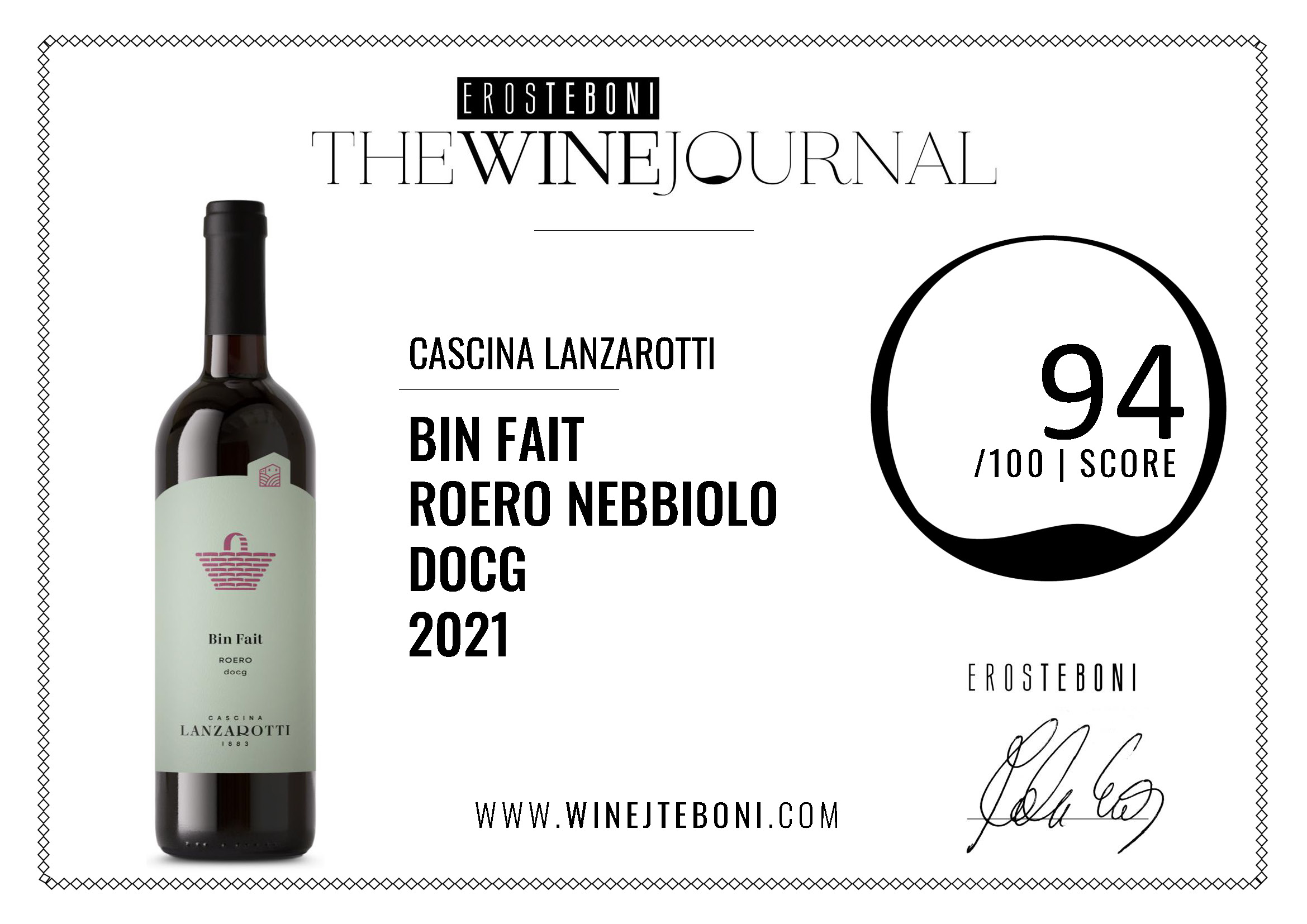 THE WINE JOURNAL ROERO NEBBIOLO DOCG 2021 "BIN FAIT"